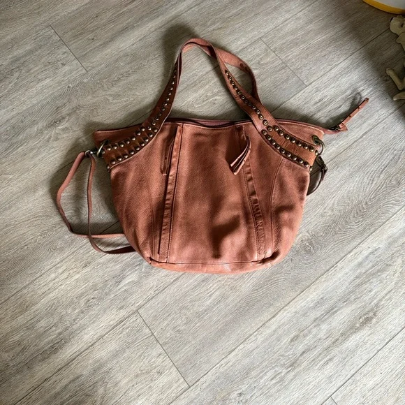 Free People Salone Studded cognac Leather Tote Bag no longer sold. - Picture 2 of 9